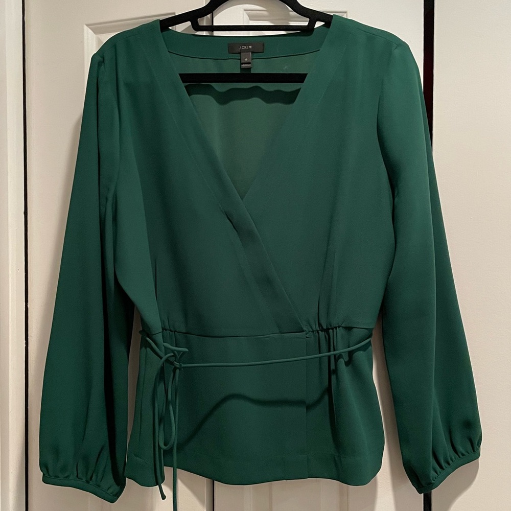 J. Crew Green Faux Wrap Top - Size 16